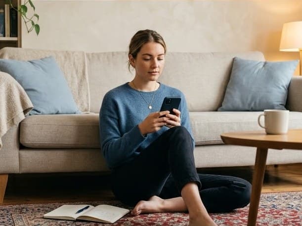 A woman working through an exercise on her phone